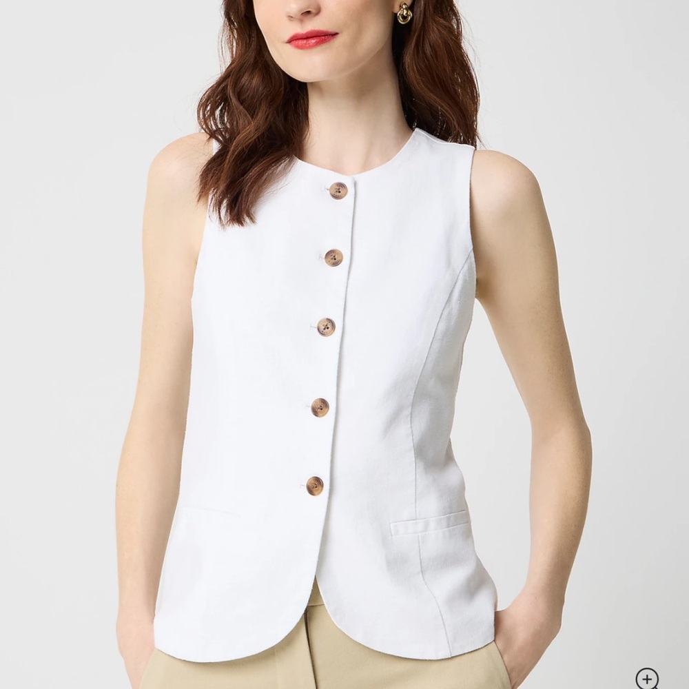 J. Crew Linen Blend White Button Top